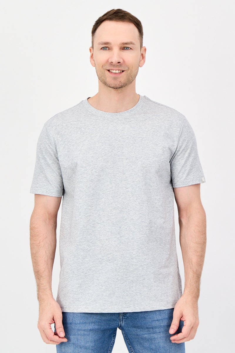 Fudo Men Crew Neck Short Sleeve Heather T-Shirt, Heather Grey - Image 1